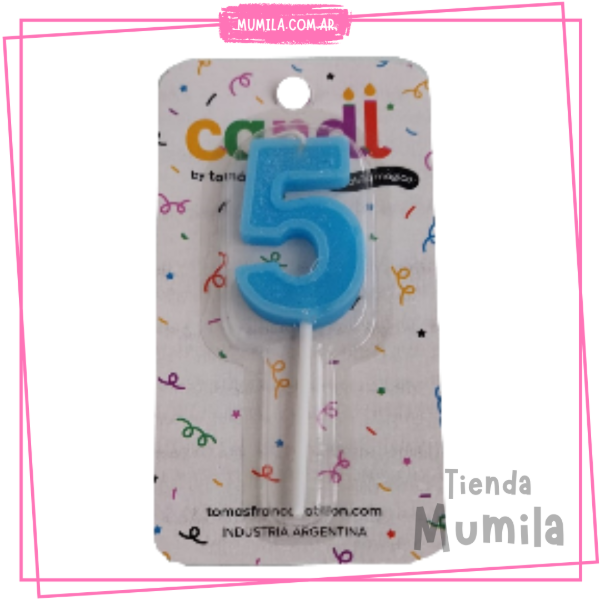 Producto - Vela numero 5 celeste palito