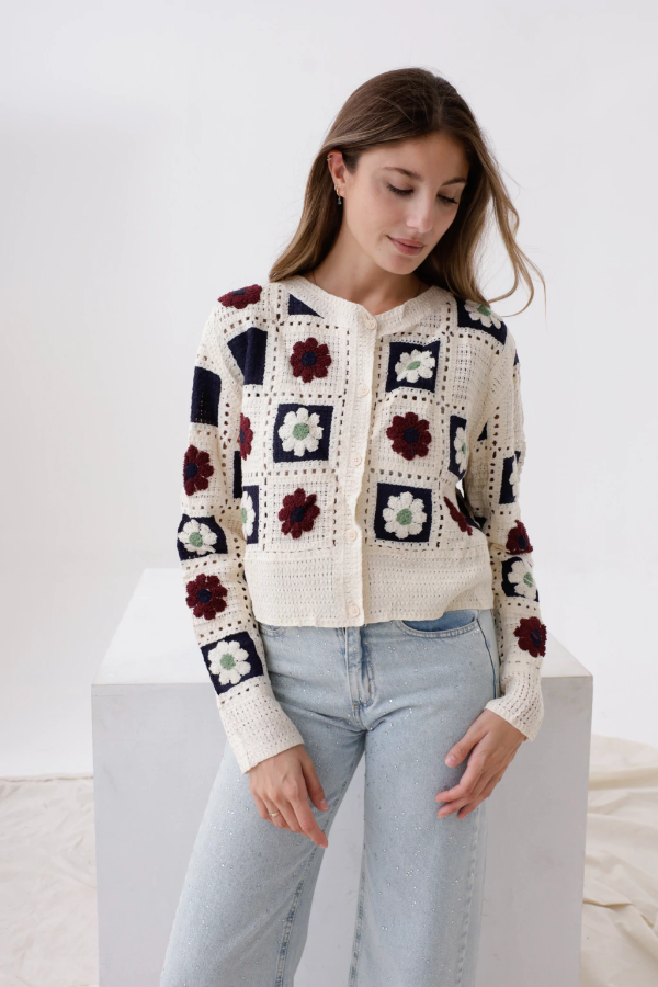 Producto - Saco importado crochet Anita Crema/Azul