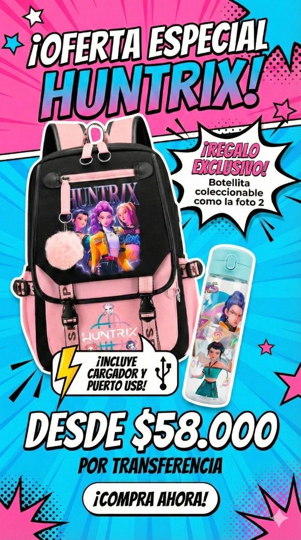 Producto - MOCHILA K-POP CON USB Y CARGADOR Y BOTELLA DE REGALO
