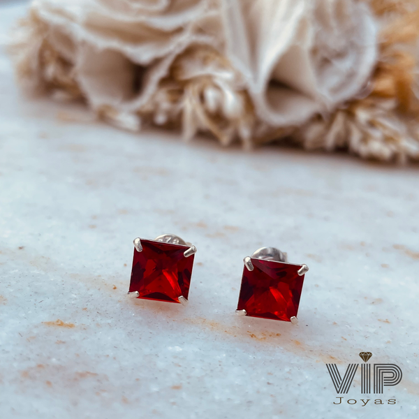 Producto - Aros Zirconia Rojo 8mm Plata 925
