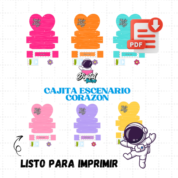 Producto - Kit Imprimible Cajitas Escenario Corazón. Digitalbaires