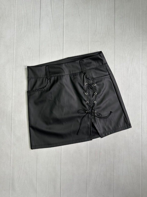 Producto - [4764] Pollera c/pasacinto tajo y cordones cuerina