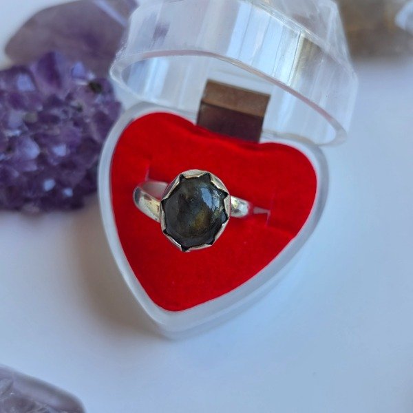 Producto - Anillo alpaca y piedra natural Labradorita gris