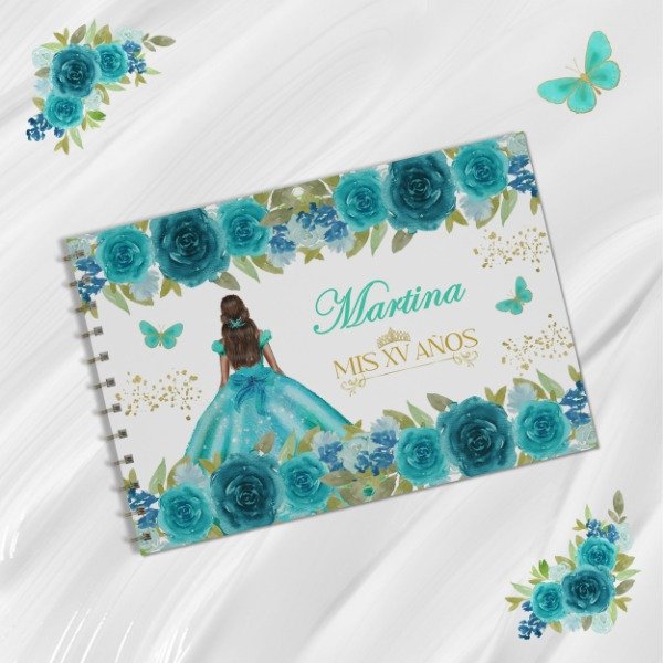 Producto - Kit Imprimible Libro De Firmas Mis 15 años - VERDE AGUA