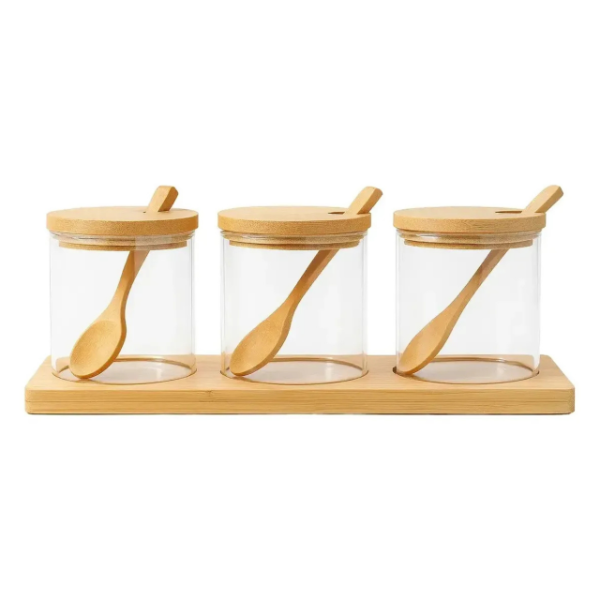 Producto - Especiero Condimentero Frasco Vidrio Tapa Bamboo X3 Madera - 0