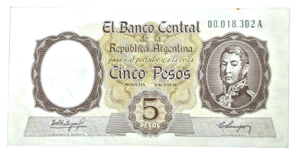 Producto - 5 Pesos Banco Central (Fábregas - Campos) Bott.1919 Número Bajo! -XF