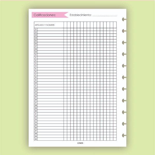 Producto - Repuesto Docente Calificaciones (para 5 cursos)