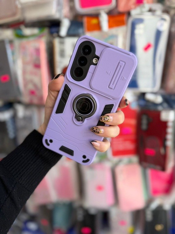 Producto - Case super reforzada con anillo y cubrecamara lila