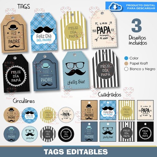 Producto - Kit Imprimible Tags Dia Del Padre Editables