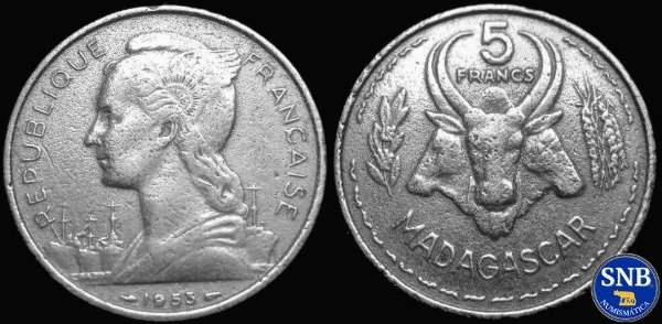 Producto - Madagascar - 5 Francos (1953) [VF-] KM #5 - Territorio de la Unión Francesa