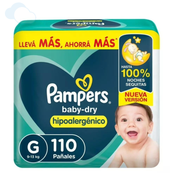 Producto - Pampers Baby-Dry Talle G Hipoalergenico Pack Mensual