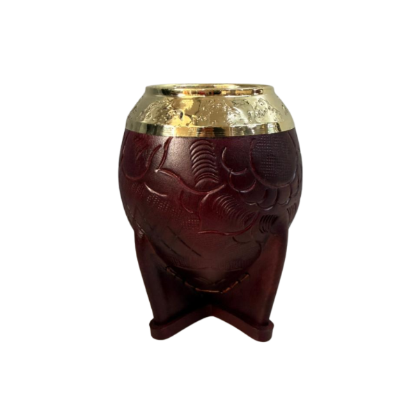 Producto - Torpedo virola de bronce cincelada/Calabaza/Cuero repujado borravino