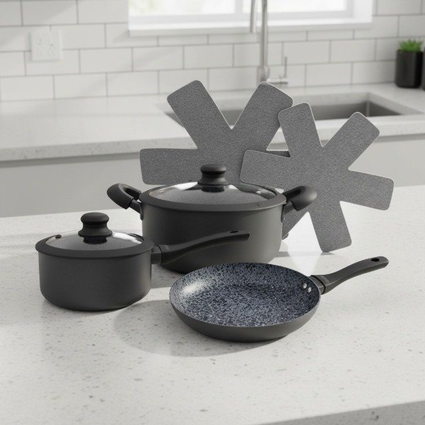 Producto - Bateria Hudson TOTAL BLACK GRANITO aluminio recubierto antiadherente 7 piezas - 1