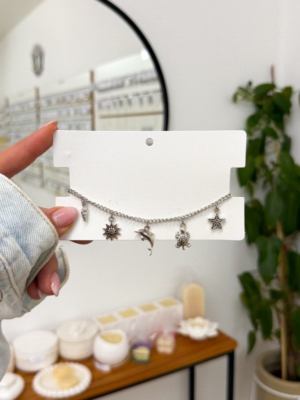 Producto - Tobillera plateada dije mar