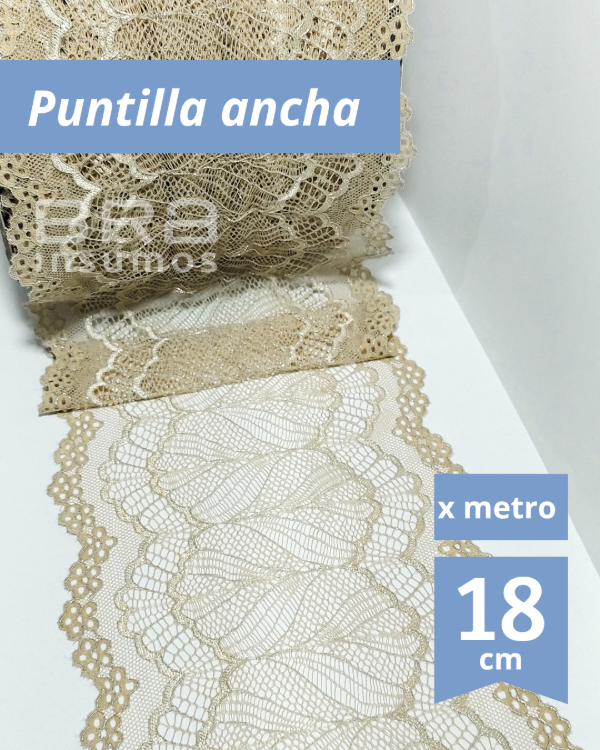Producto - [P19] Puntilla Elastizada 18 cm - Visón con Lurex (x Metro)