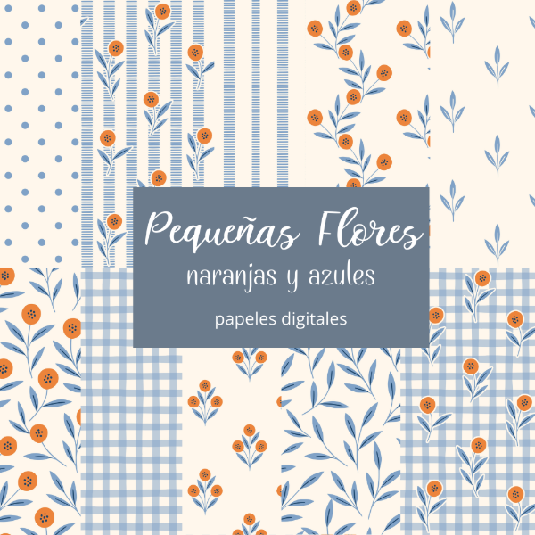 Producto - Pequeñas Flores naranjas y azules - PA-F28