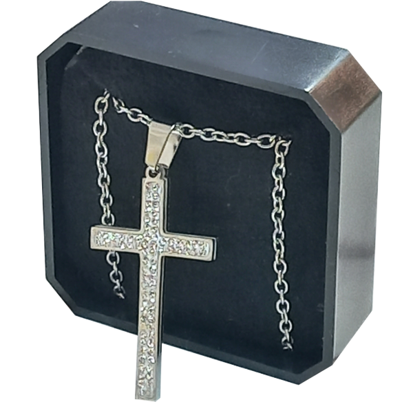 Producto - PROMO Dije Cruz Strass Con Cadena De Acero En Estuche (PACK X4 UNIDADES)