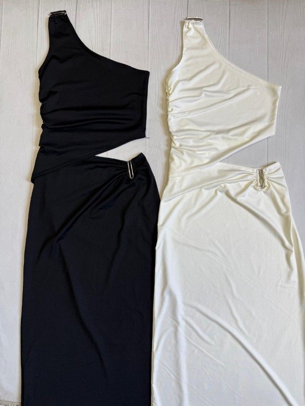 Producto - [7965] Vestido largo 1 hombro cut out cintura ''Doble V'' microfibra