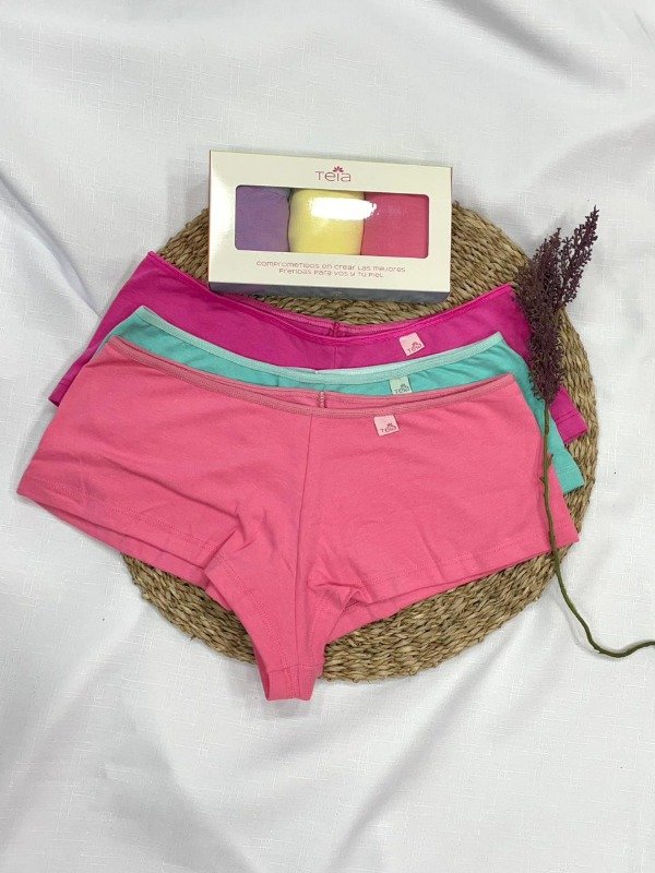 Producto - ART 1058C - TEIA- Pack x3 Culotte MiniShort de Algodon Lisas T:Especial