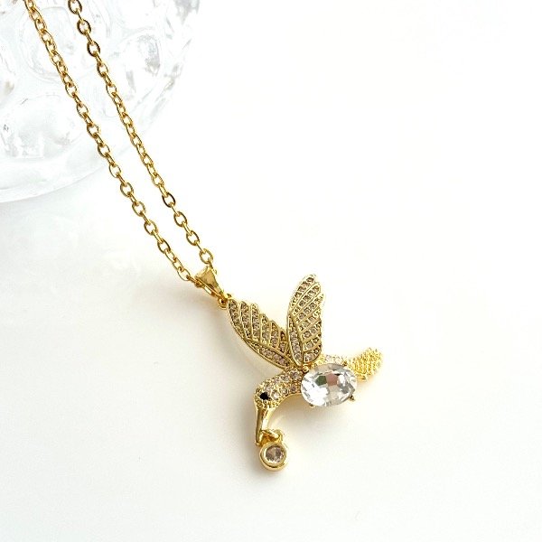 Producto - Collar de acero dorado - Espejito 1mm - Colibri cristal