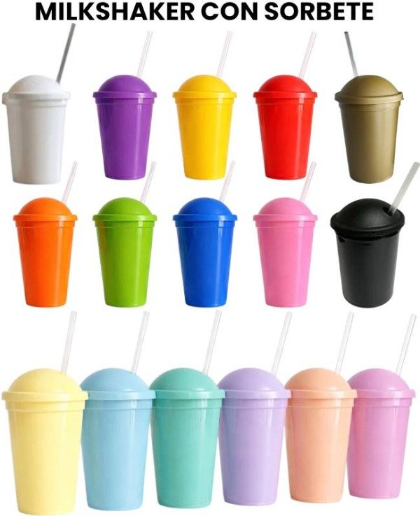 Producto - Vaso MILKSHAKER con tapa y sorbete varios colores