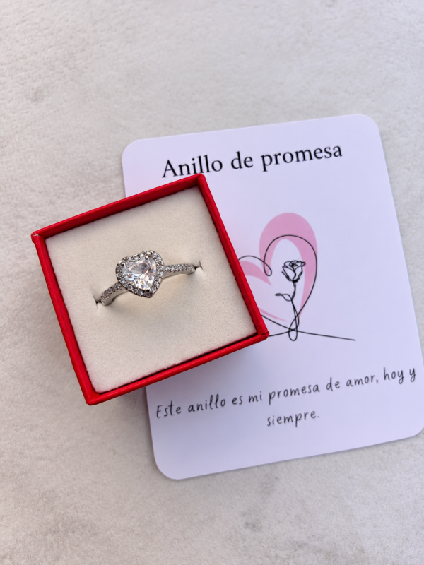Producto - Anillo de la promesa corazón blanco plateado