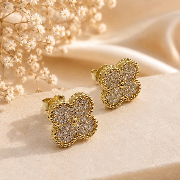 Producto - Aros pasantes trebol con cubic Plata 925