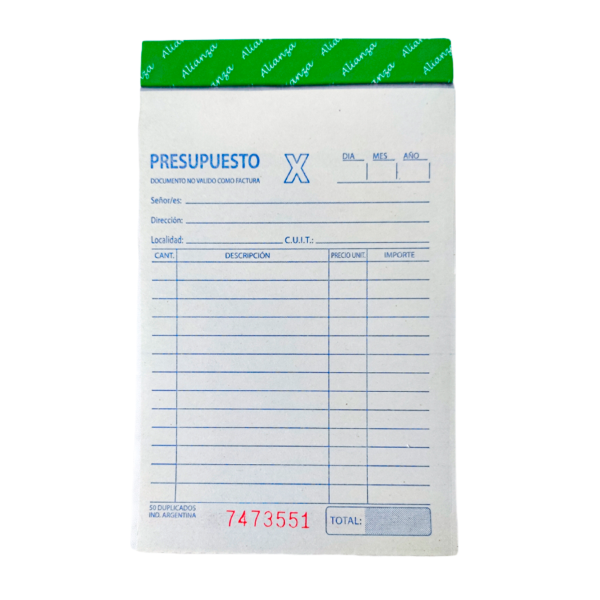 Producto - TALONARIO DUPLICADO CHICO