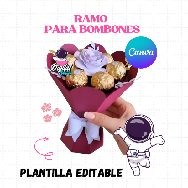 Producto - Plantilla Editable en Canva Ramo para Bombones DigitalBaires