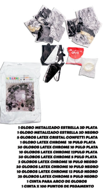 Producto - SET SUPER GUIRNALDA DE GLOBOS CHROME/METALIZADO NEGRO Y PLATA 145PCS