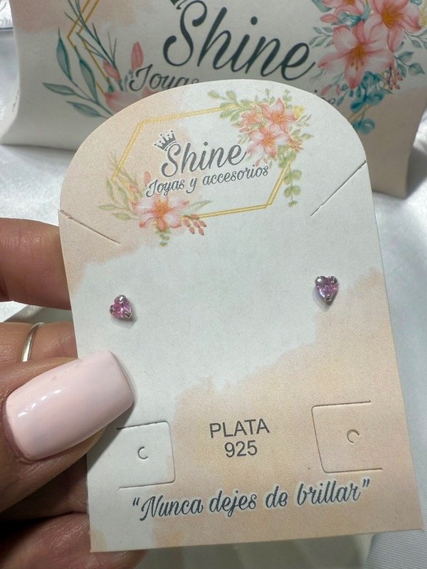 Producto - Aritos corazón cubic rosa plata 925