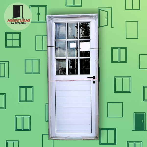 Producto - PUERTA DE ALUMINIO BLANCO CON 1/2 VIDRIO REPARTIDO