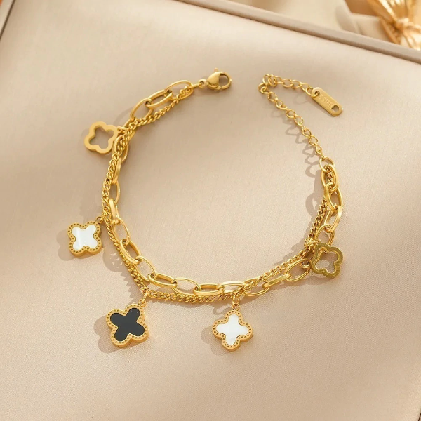 Producto - Pulsera acero dorado trébol doble