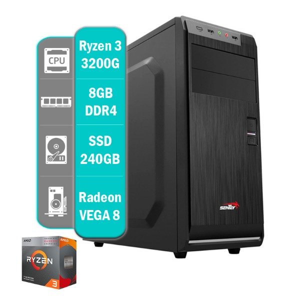 Producto - PC AMD Ryzen 3200G + 8 GB DDR4 + SSD 240 GB + Gabinete KIT