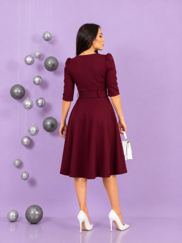 Vestido manga 3/4 con cinturon BORDÓ (Art. 438) Talles S, M, L y XL — imagen 2
