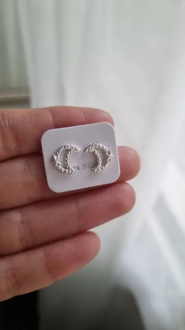 Producto - Aros pasantes luna y estrella texturado plata 925