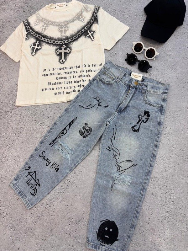 Producto - Jean celeste grafitti baggy niño