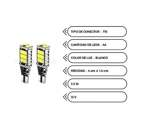 Producto - LED T15 45 SMD CANBUS 12V MARCHA ATRAS