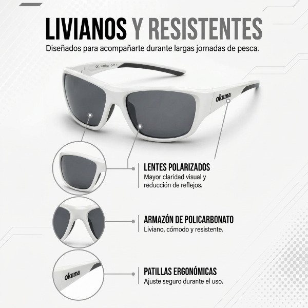 Producto - Anteojo Okuma Verde o Gris Mirror-B Espejados Polarizados UV400 Marco Blanco - 7
