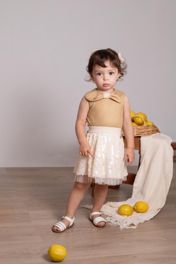 Producto - Pollera de Lentejuelas Beige bebe