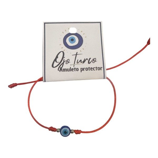 Producto - PULSERA DE HILO ROJO (8 mm) CON OJO TURCO Y ACCESORIOS