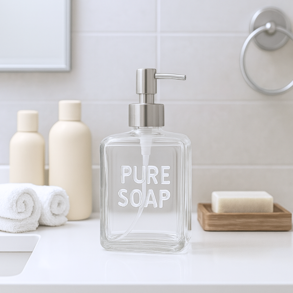 Producto - DISPENSER SOAP TRANSPARENTE VIDRIO 580 ML 9X10X15CM
