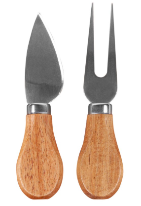 Producto - Juego de cuchillo y tenedor de queso de acero con mango de madera