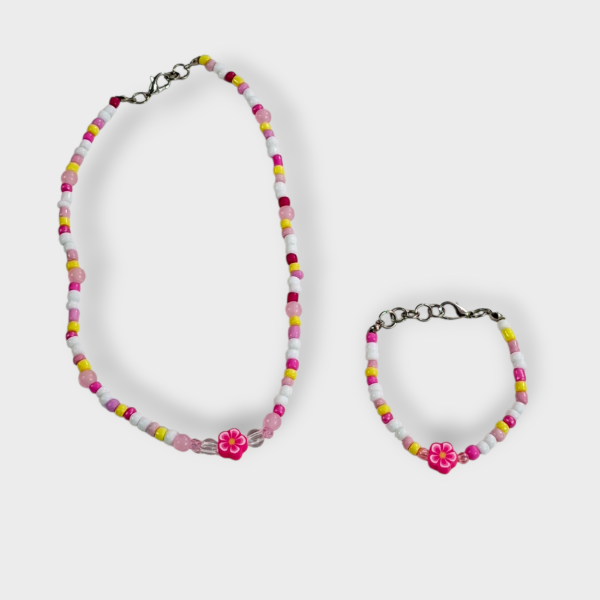 Producto - Collar + Pulsera Flor rosa