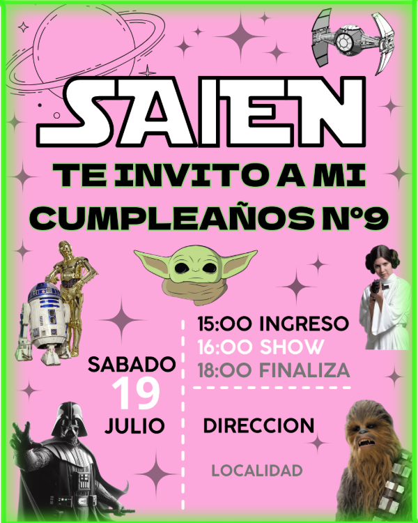 Producto - Tarjeta Digial STANDAR (Solo personalizamos Datos personales) STAR WARS Femenino