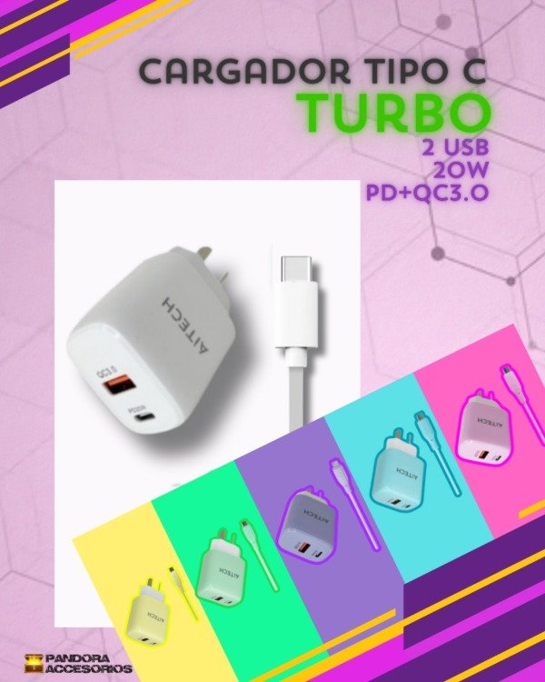 Producto - Cargador De Pared Turbo 2USB 20W PD+QC3.0 Tipo C Power Quick Charge 3.0