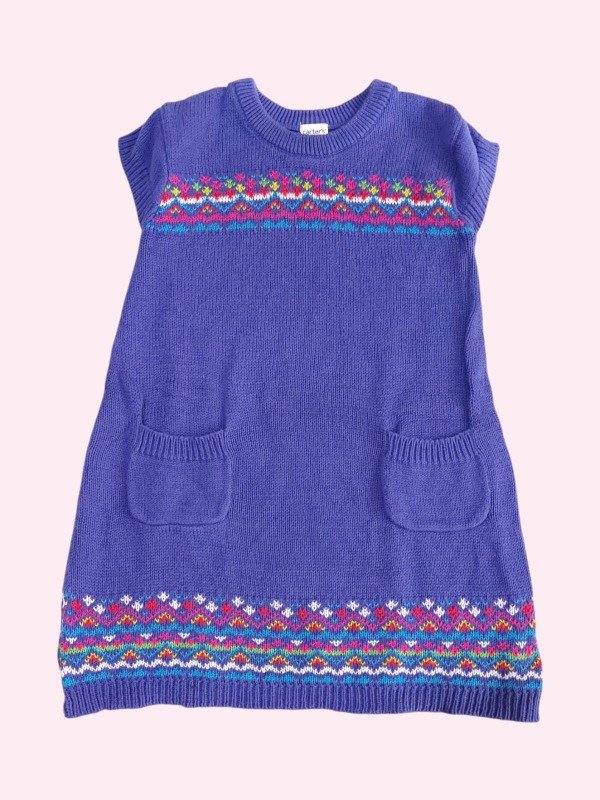 Producto - Vestido manga corta tejido violeta con colores Carters 2 años