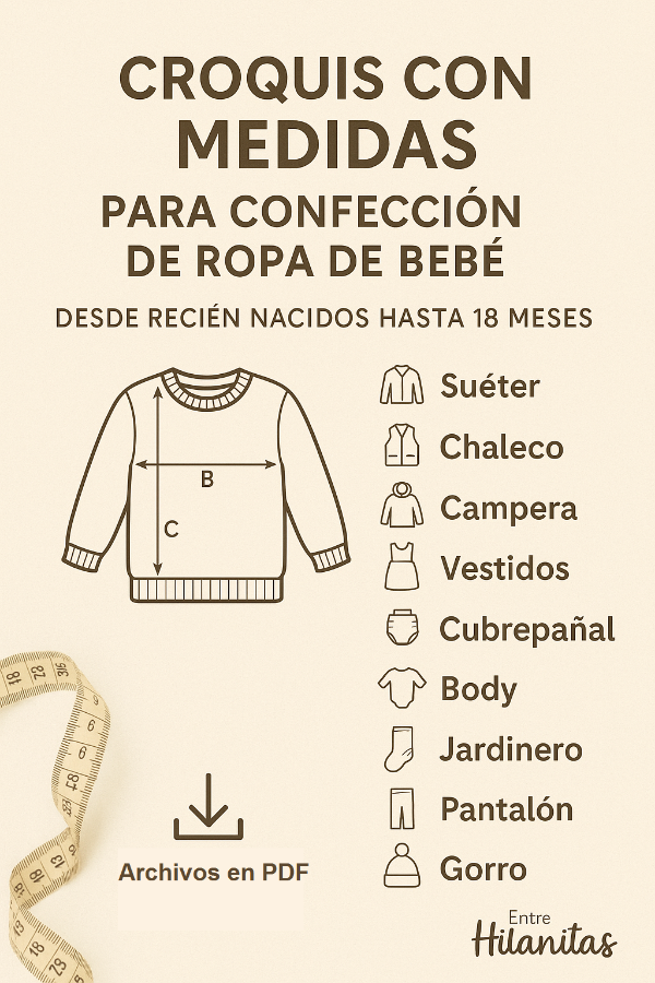 Producto - Croquis con medidas en centimetros de Bebés.