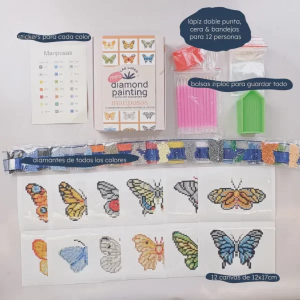 Producto - Kit Mini Diamond Painting Mariposas - x12 Canvas 12x17cm - 1