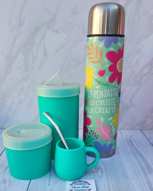 Producto - Set Matero flores verde